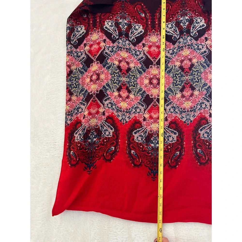 Bohemian Red‎ Paisley Medallion Print Scarf with Eyelash Fringe Trim 70x27